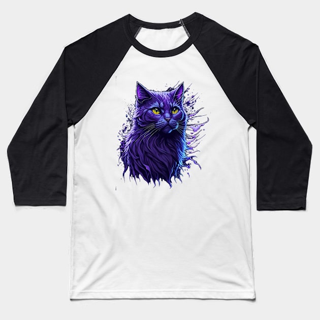 Purple Cat Splash Art Baseball T-Shirt by karma-stuff